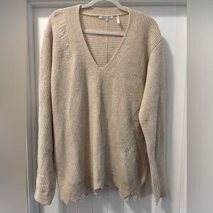 Helmut Lang Distressed Oversized V-Neck Sweater Size XS